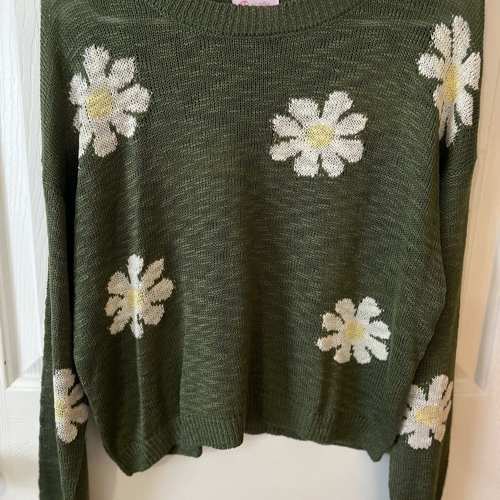 Pink Lily Olive Floral Sweater
